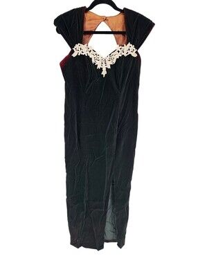 Vintage Dollar Women's Forest Green Velvet Cap Sleeved Sheath Prom Dress Size L